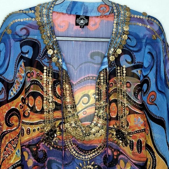 Zeugari Bohemian Silk Beach Cover Up Size Small - Picture 2 of 16